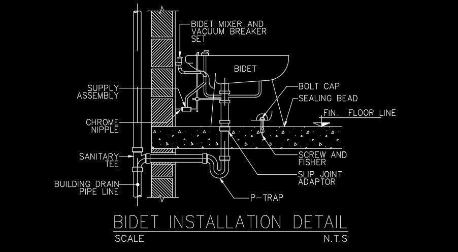 Bidet installation AutoCAD drawing is given in this file