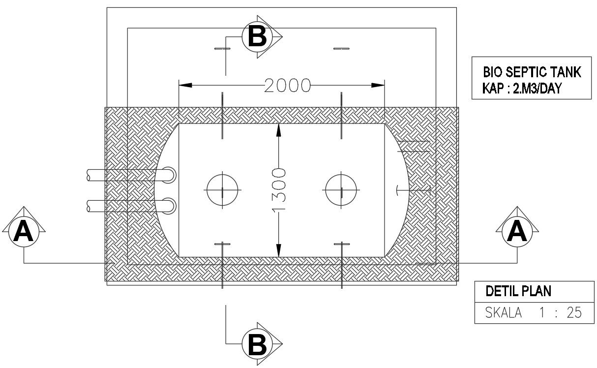 Bio-septic tank layout plan with sectional details in CAD Drawing File