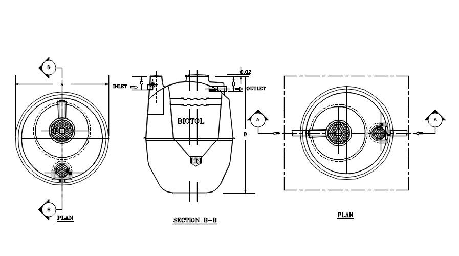 Biotol machine section plan details are given in this AutoCAD DWG drawing.Download the AutoCAD free 2D DWG file.