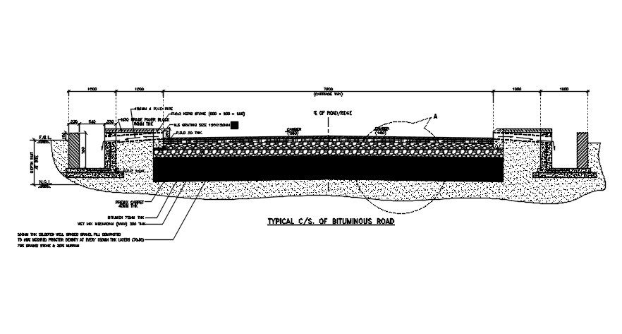 Bituminous Road And Drainage Section Drawing DWG File