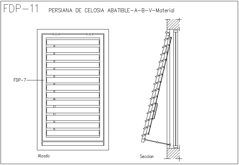Blind shutter design view with sectional view dwg file