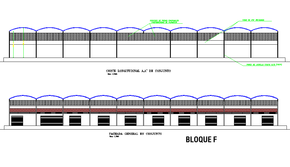 Block F elevation and section market supply plan autocad file