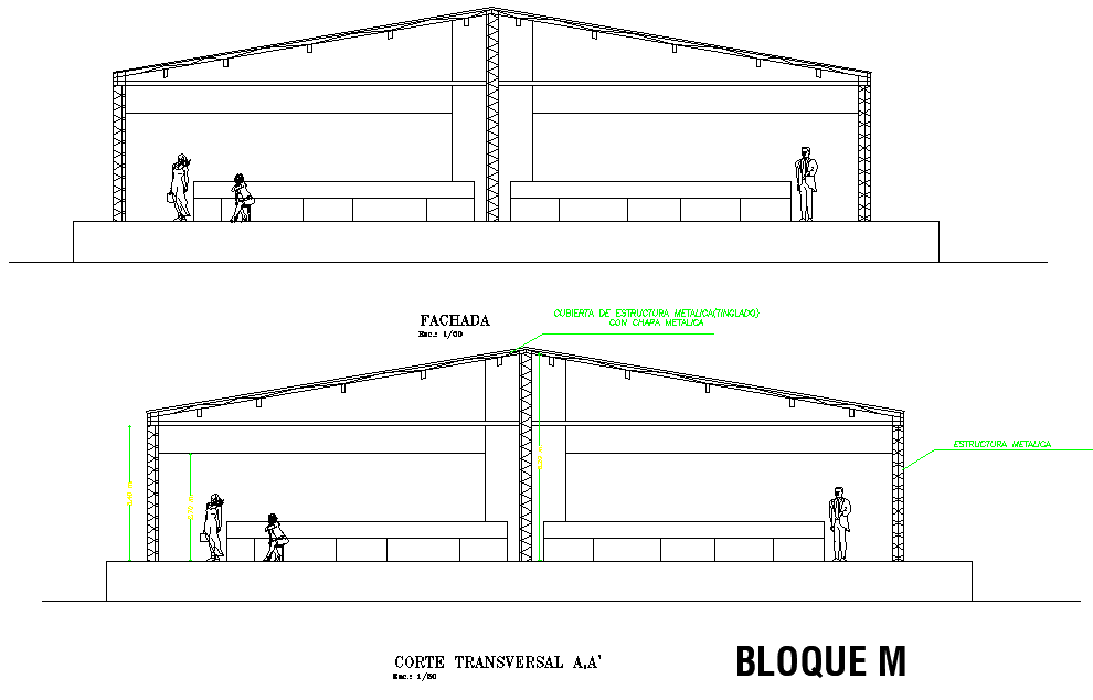Block M elevation and section market supply autocad file