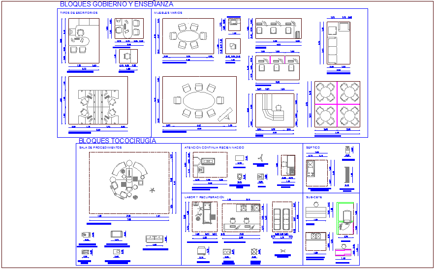 Block of different furniture view for hospital dwg file