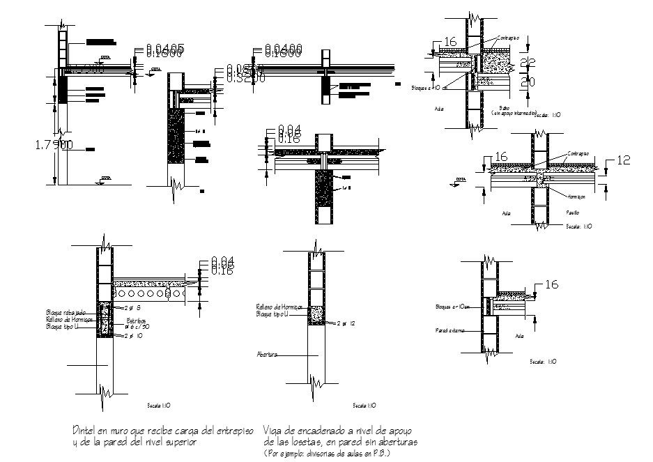 Block walls Supporting concrete construction cad drawing details dwg file