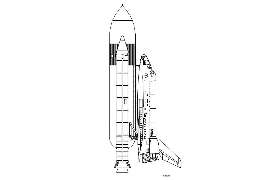 Block of space rocket in AutoCAD, dwg file.