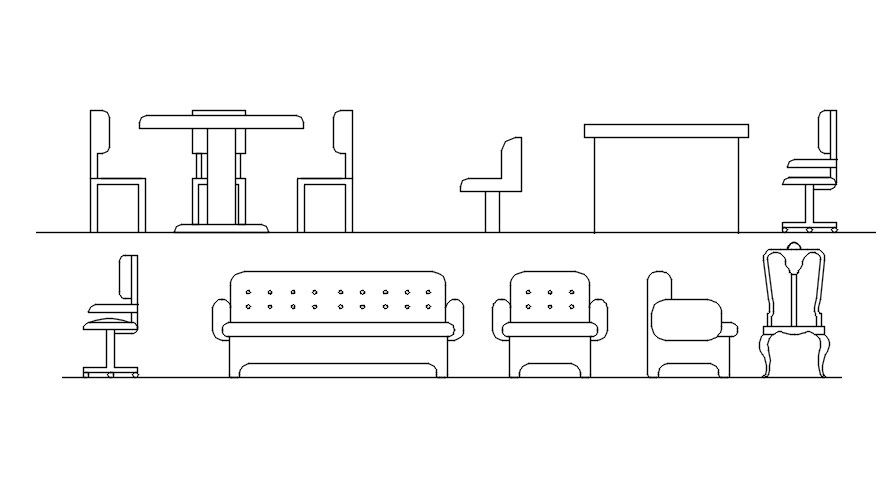 Blocks of living room furniture in AutoCAD 2D drawing, CAD file, dwg file
