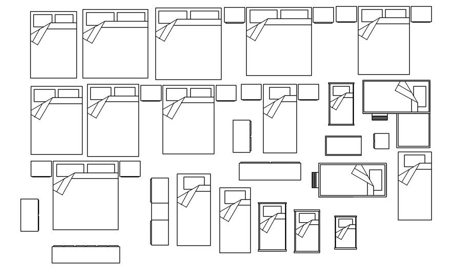 Blocks of single bed and double bed in AutoCAD 2D drawing, dwg file, CAD file
