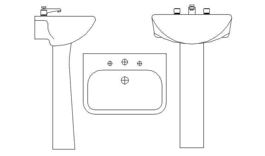 Blocks of washbasin in AutoCAD 2D drawing, CAD file, dwg file