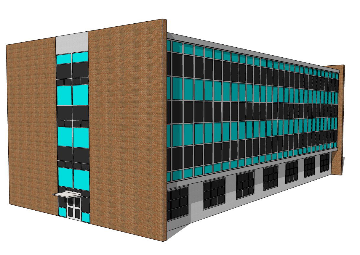 Modern Blue Glass Tinted Office Layout Design in DWG Format File