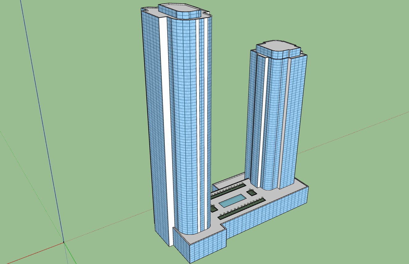 High-Rise Skyscraper with Blue-Tinted Glass Design in DWG File