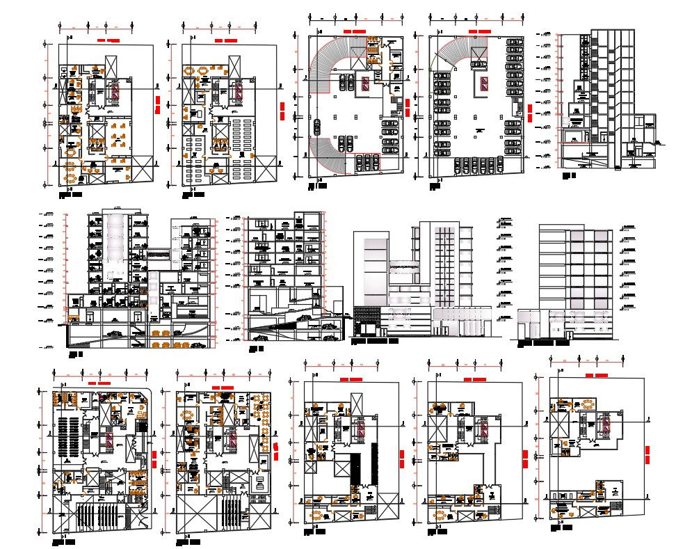 Blueprint Office Building Drawing With DWG File