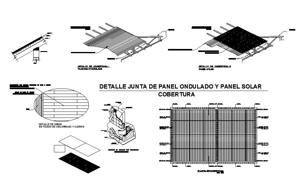 Board of rolled panel and solar panel coverage cad electrical details dwg file