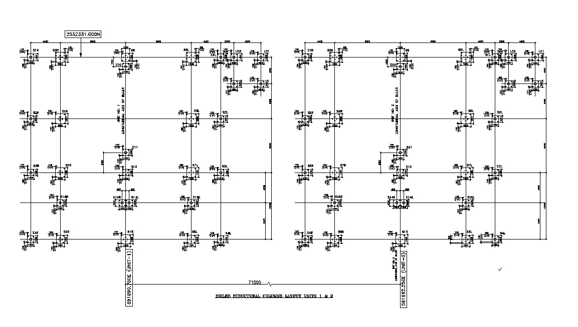 Boiler structural columns layout details are given in this AutoCAD 2D DWG drawing file. Download the 2D Autocad file.