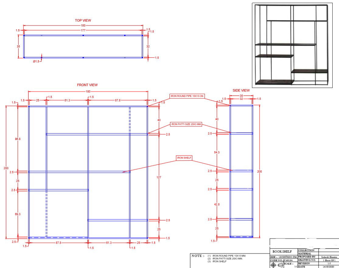 Book Shelf Furniture Block for size 180x35x200 cm PDF File