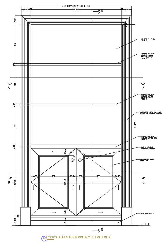 Bookcase at guestroom-elevation in AutoCAD 2D drawing, dwg file, CAD file
