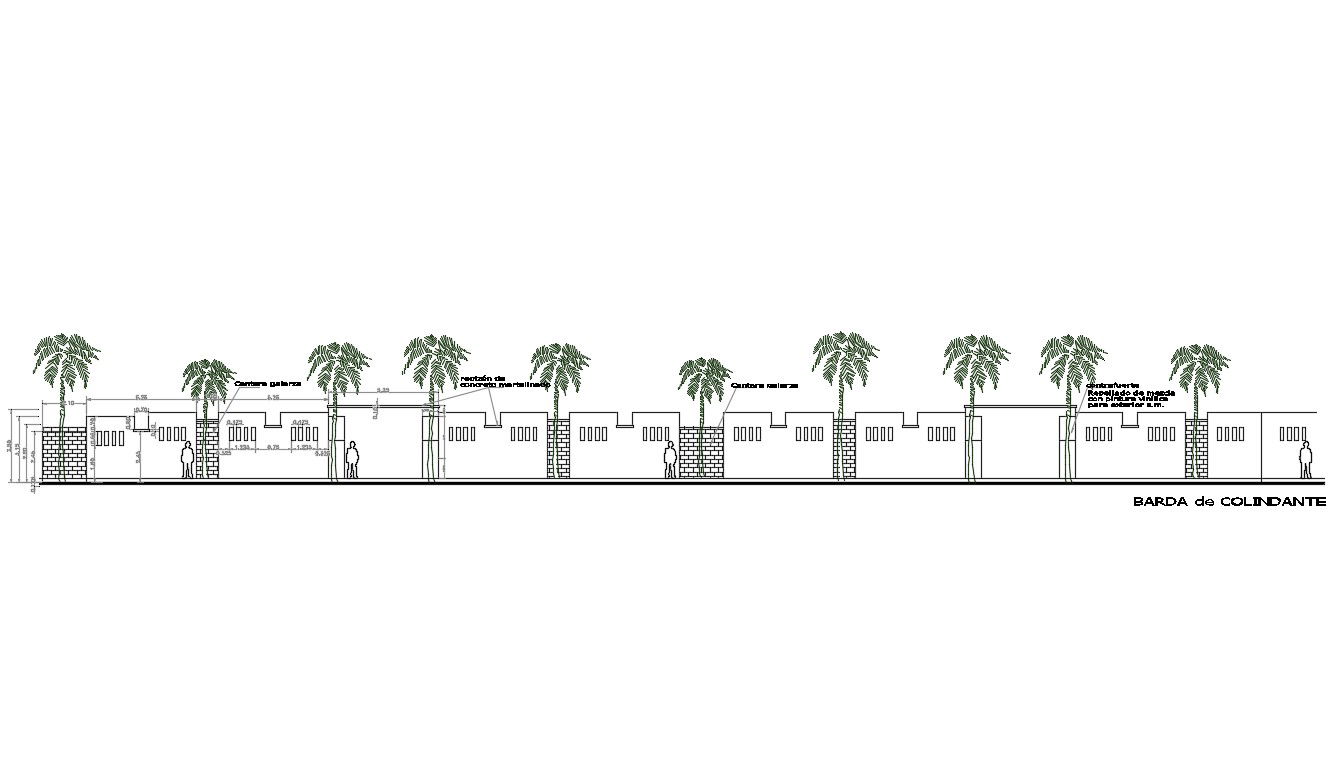 Border fence adjoining wall elevation cad architecture details dwg file