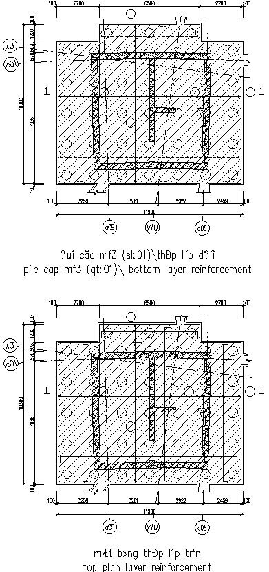 Bottom and top Reinforcement layer of pile cap.
