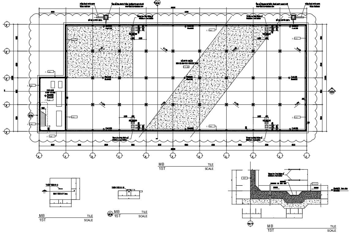 Bottom tank plan and section details in AutoCAD 2D drawing, CAD file, dwg file
