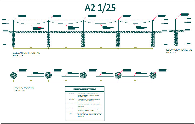 Boundary fencing structure elevation and section view detail dwg file