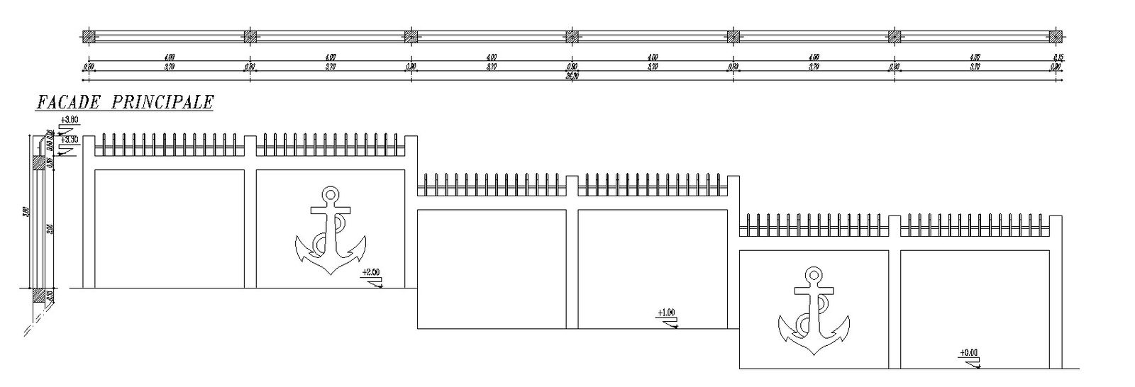 Boundary wall section and elevation design in detail AutoCAD 2D drawing, CAD file, dwg file