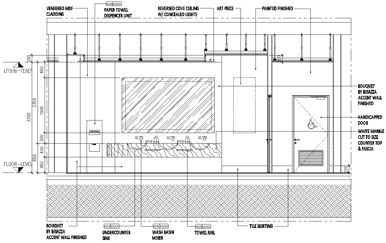 Bouquet by bisazza accent wall finish with handicap door design dwg autocad drawing .