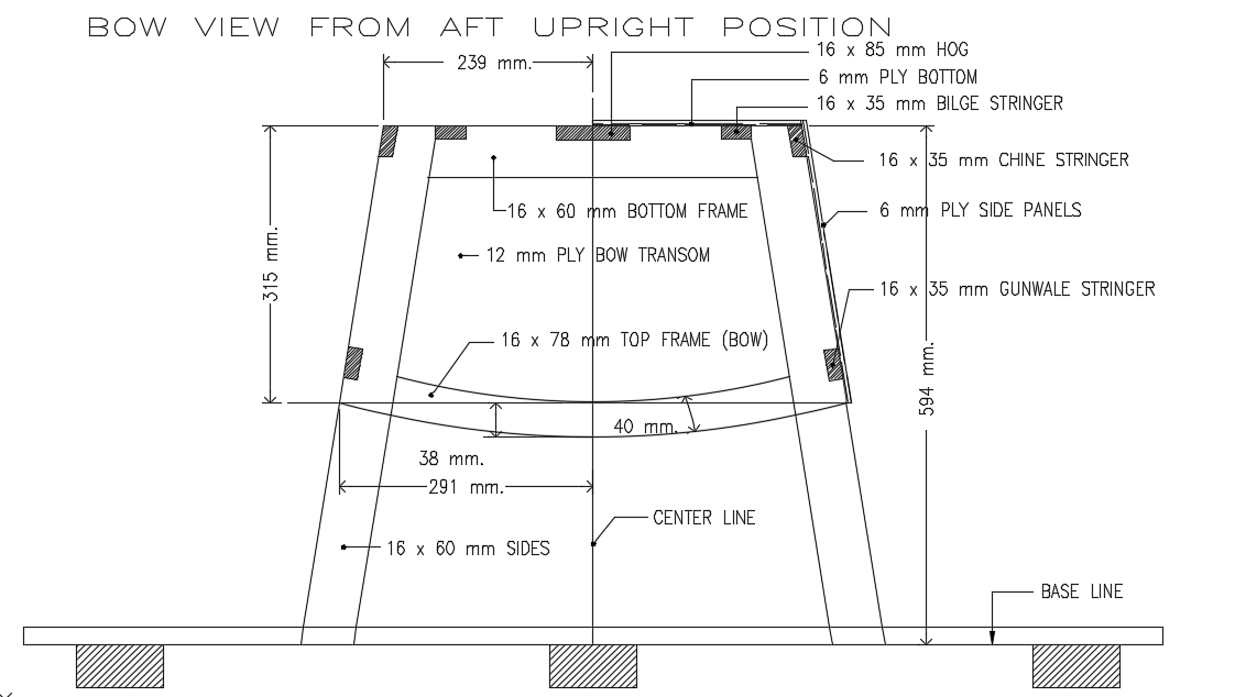 Bow view from aft upright position AutoCAD drawing