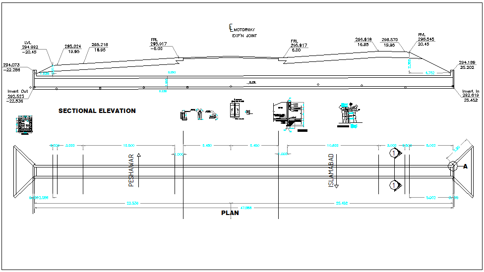 Box culvert full close structure plan view detail, section of structure dwg file