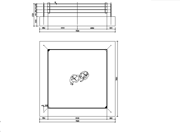 Boxing ring top view plan dwg file