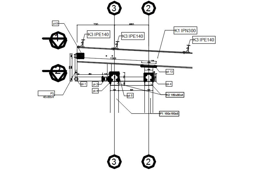 Bracing connections design in AutoCAD 2D drawing, CAD file, dwg file