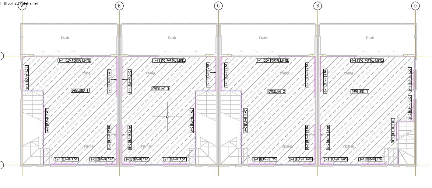 Row House First Floor Bracing Layout AutoCAD 2D Plan