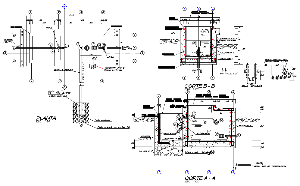 Breaking pressure chamber plan and section autocad file