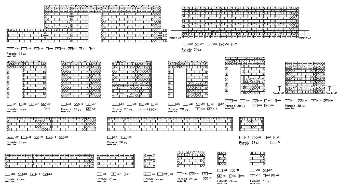 Brick Masonry Wall Design 2d AutoCAD Drawing Free Download