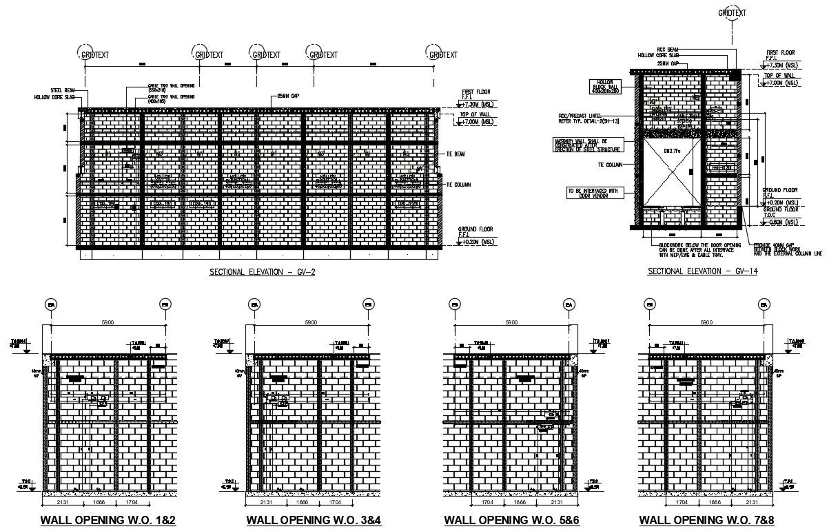 Brick wall Construction details CAD drawing download