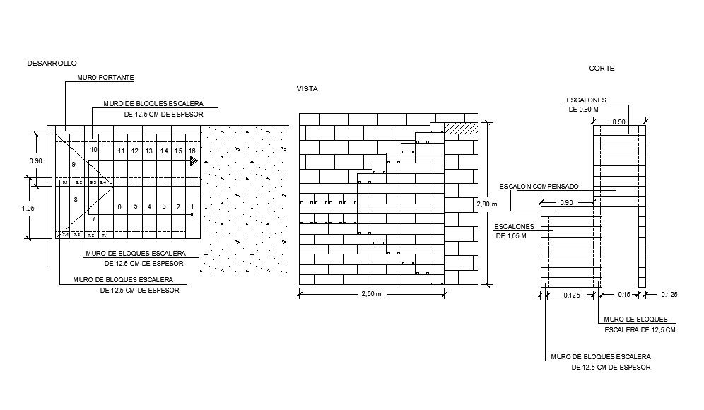 Brick wall blocks and constructive structure cad drawing details dwg file
