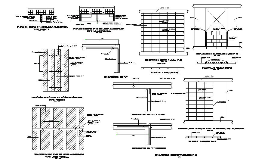Brick wall section and construction cad drawing details dwg file