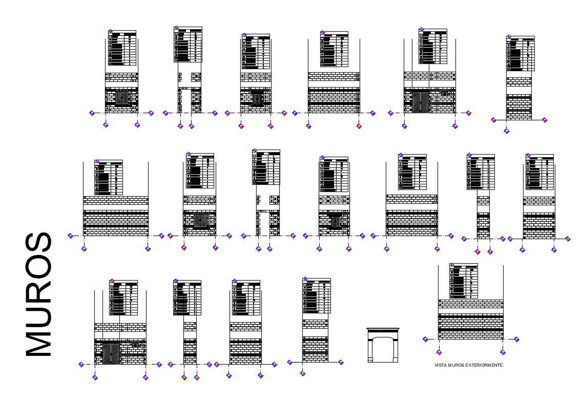 Brick wall section and construction details of house building dwg file