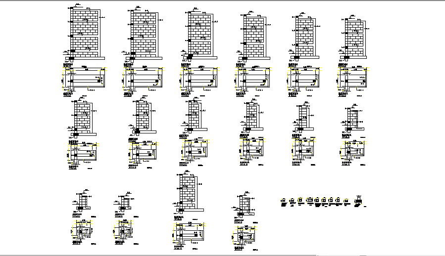 Brick wall section and construction details with column dwg file
