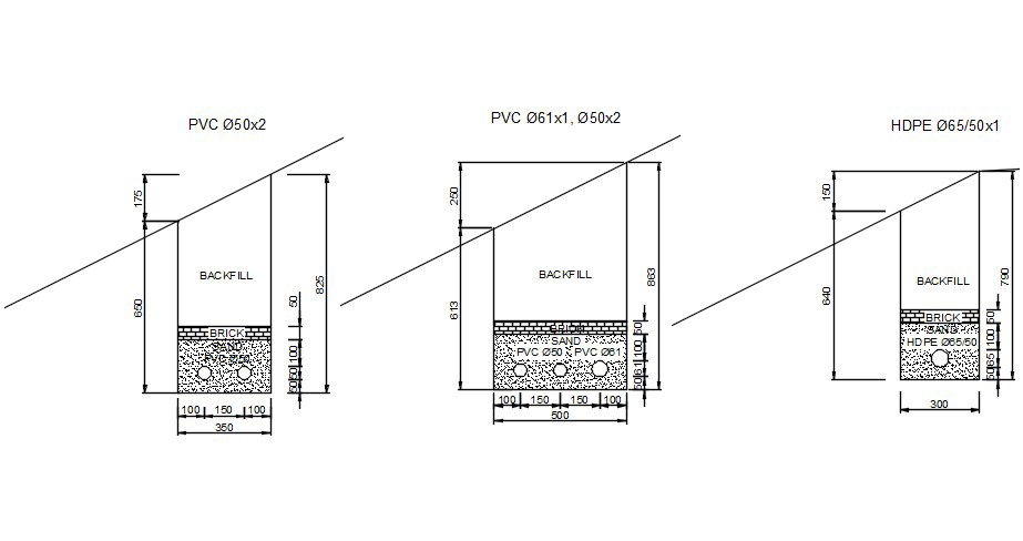 Brick, sand and PVC details in AutoCAD, dwg file.