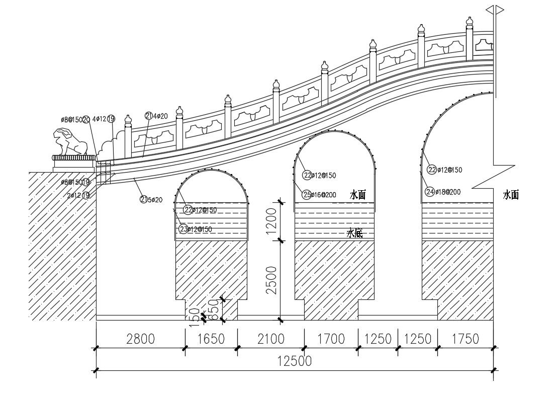 Bridge Elevation With Railing Design AutoCAD File