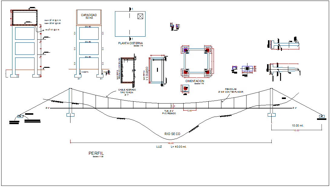 Bridge Foundation detail information and section view dwg file