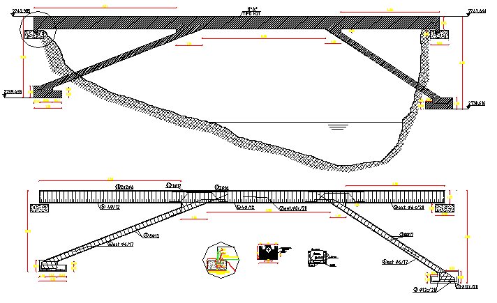 Bridge aqueduct in concrete details dwg file