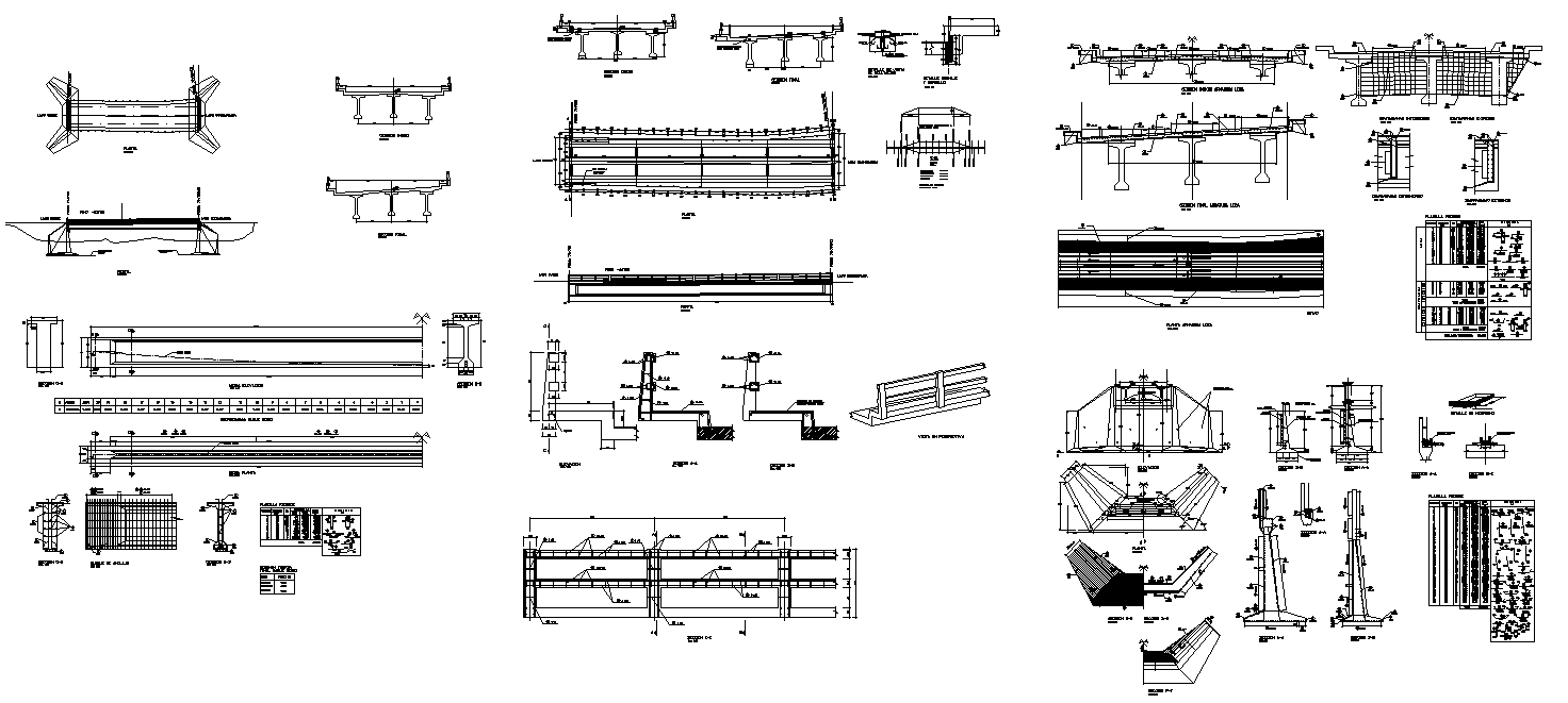 Bridge construction structure plan and section 2d view layout file in dwg file