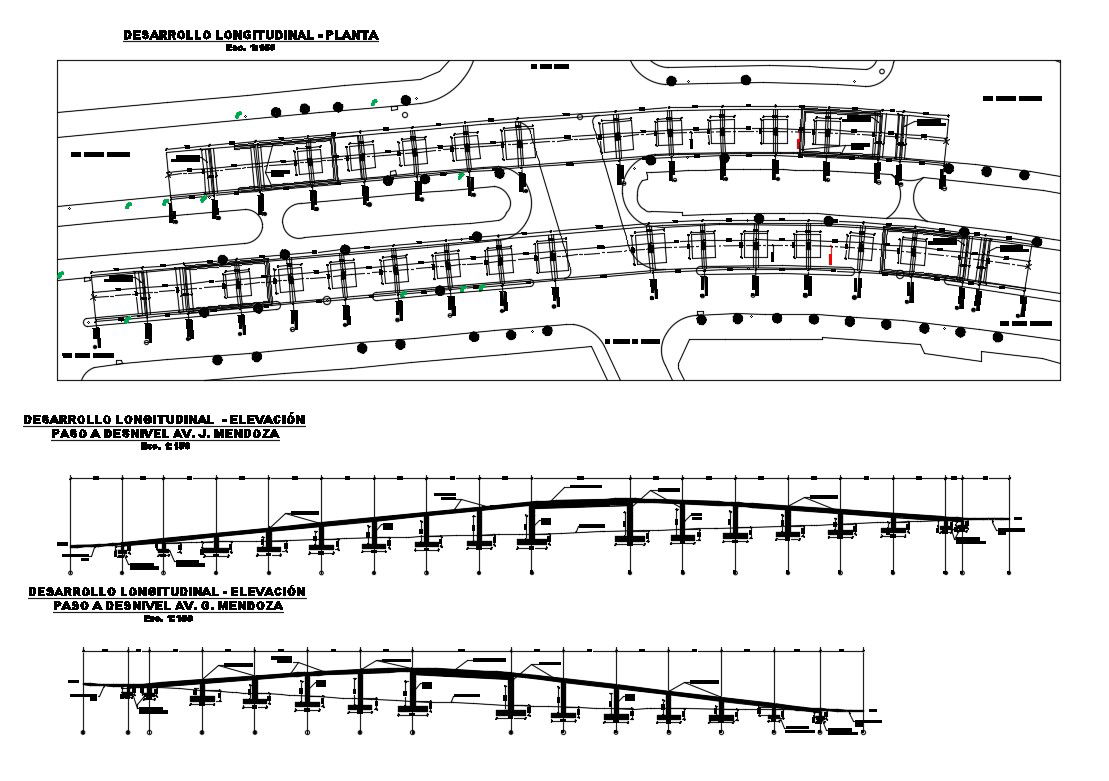 Bridge elevation, section and construction cad drawing details dwg file