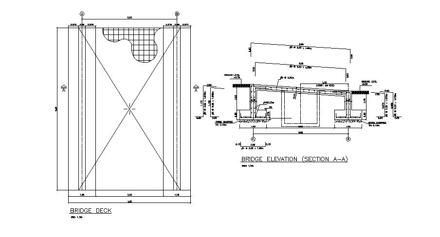 Bridge elevation and bridge deck construction details dwg file
