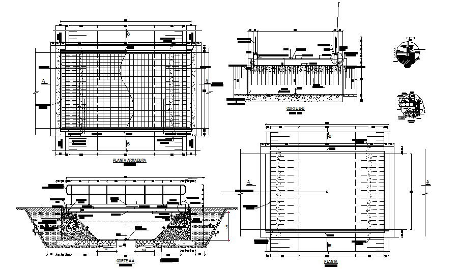 Bridge section, plan and constructive details dwg file