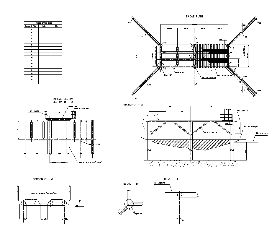 Bridge structural elevation and section 2d view layout file