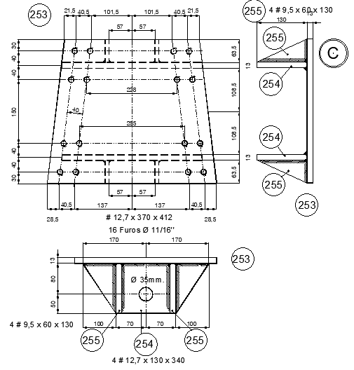 Bridge Technical Drawing with Support Brackets AutoCAD DWG