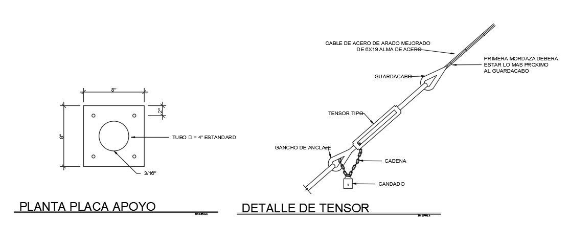Bridge tension bar detail drawing is given in this Autocad file.Download now.