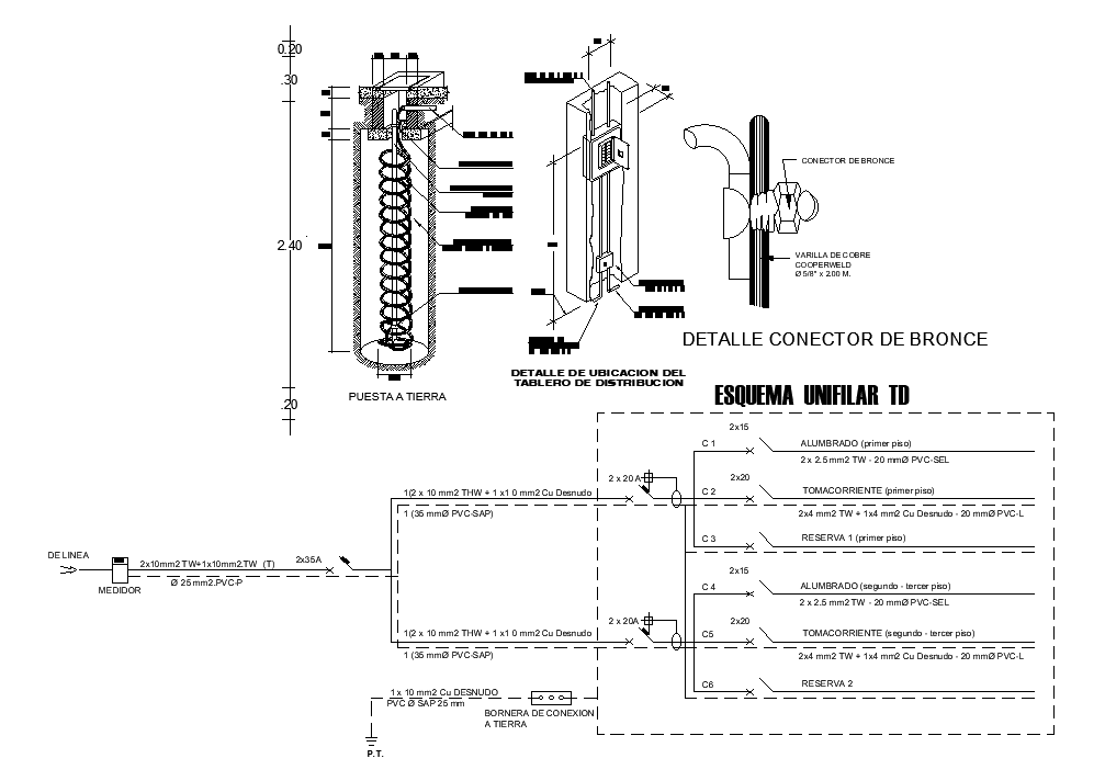 Bronze connecter cad drawing is given in this cad file. Download this cad file now.